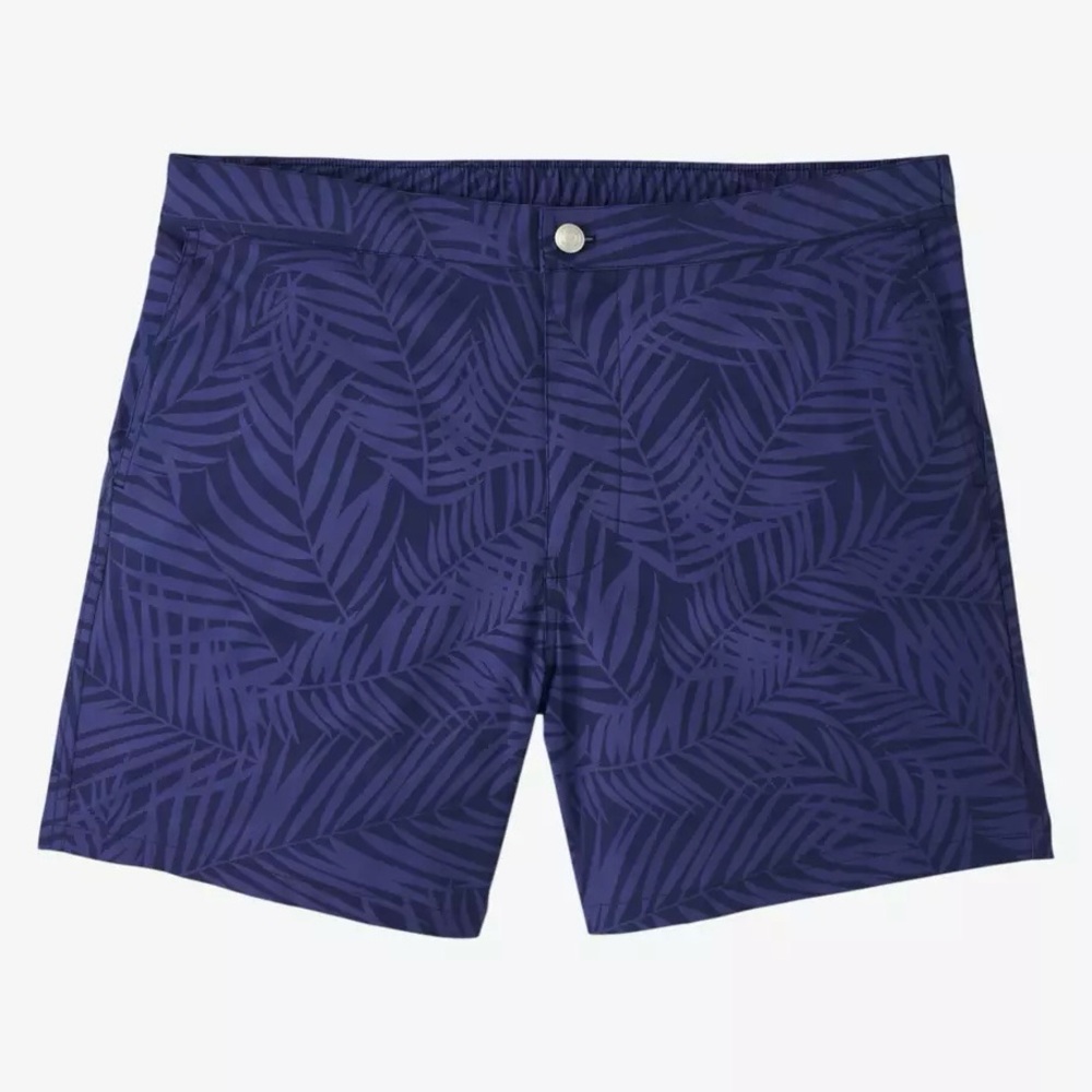 Peter Millar Navy Blue Palm Swim Trunks Shorts Suit 6” Inseam Tailored Fit